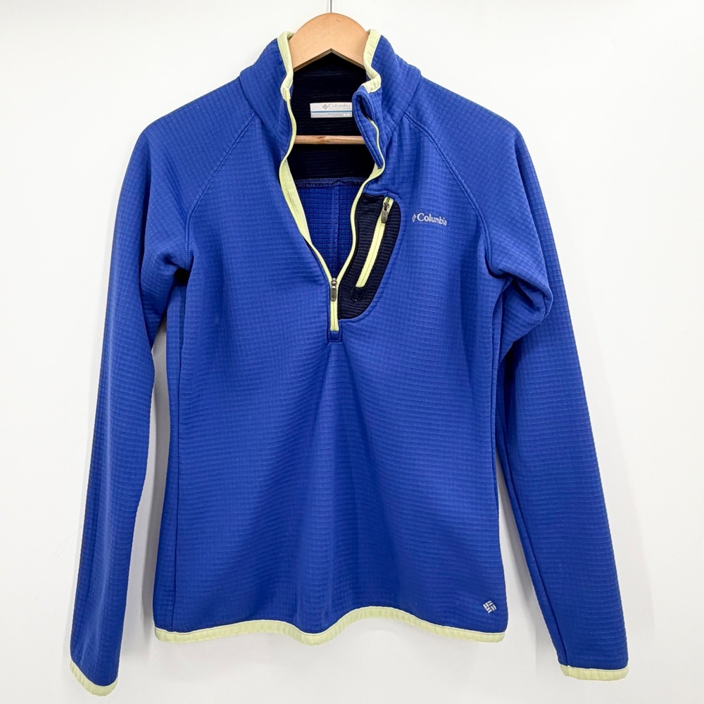 Columbia Womens Blue Waffle Knit Quarter Zip Fleece Pullover Jacket Medium